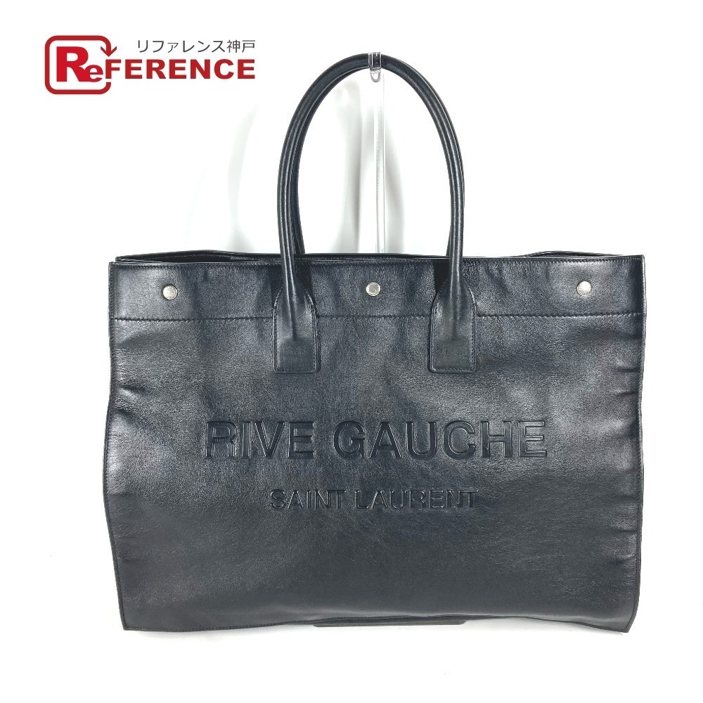 SAINT LAURENT PARIS Logo Rive Gauche Tote Bag Calf Leather Black